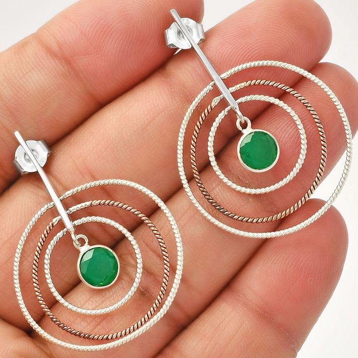 Two Tone Dangle - Green Onyx Earrings SDE83209 E-1244, 6x6 mm