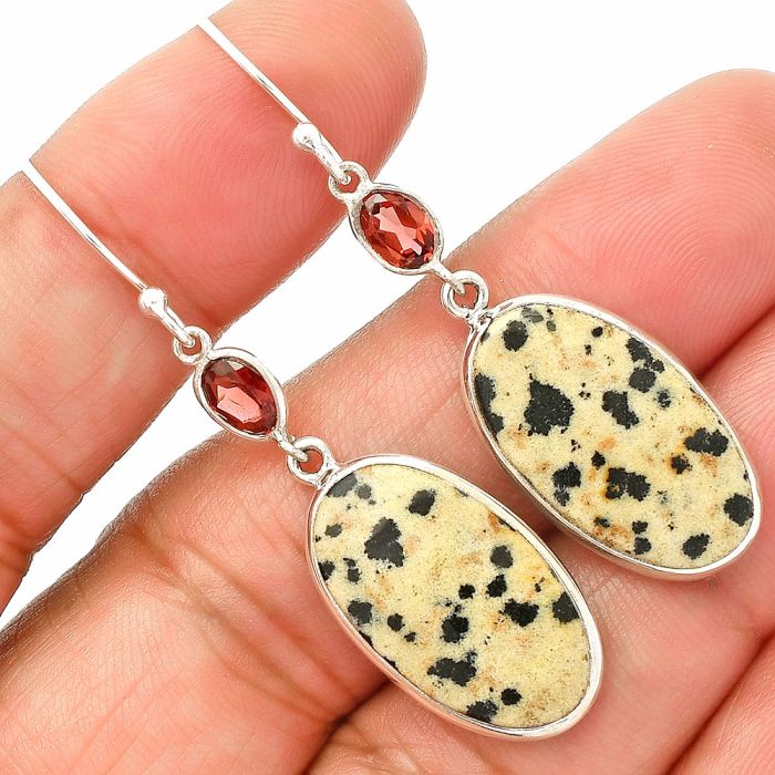 Dalmatian and Garnet Earrings SDE83250 E-1002, 12x21 mm