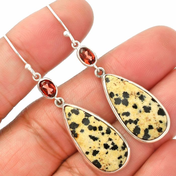 Dalmatian and Garnet Earrings SDE83254 E-1002, 12x24 mm