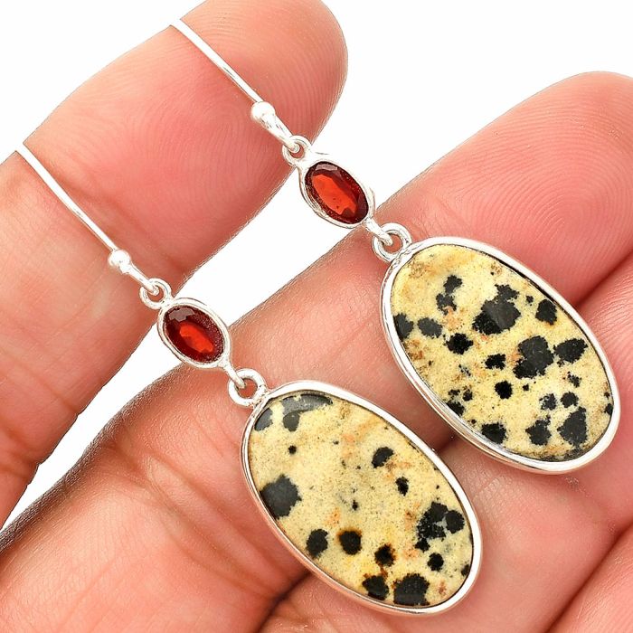 Dalmatian and Garnet Earrings SDE83278 E-1002, 13x21 mm