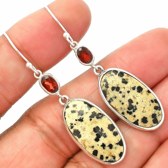 Dalmatian and Garnet Earrings SDE83280 E-1002, 12x23 mm