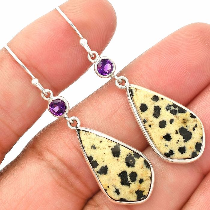 Dalmatian and Amethyst Earrings SDE83305 E-1002, 12x22 mm