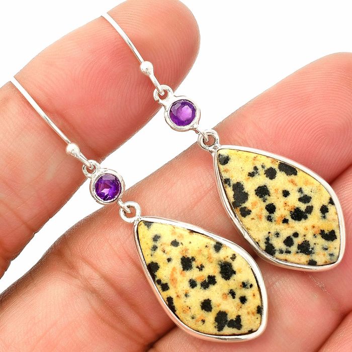 Dalmatian and Amethyst Earrings SDE83306 E-1002, 12x23 mm