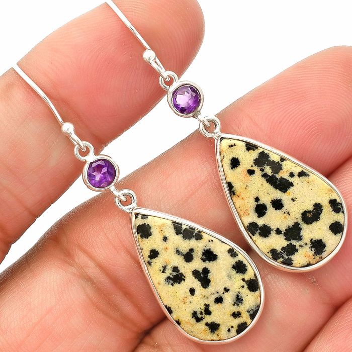 Dalmatian and Amethyst Earrings SDE83312 E-1002, 13x23 mm