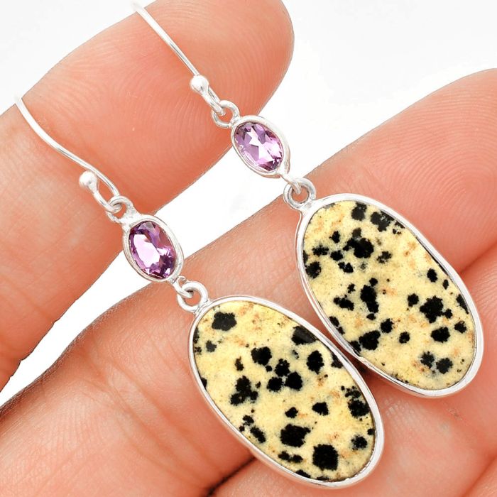 Dalmatian and Amethyst Earrings SDE83352 E-1002, 12x21 mm