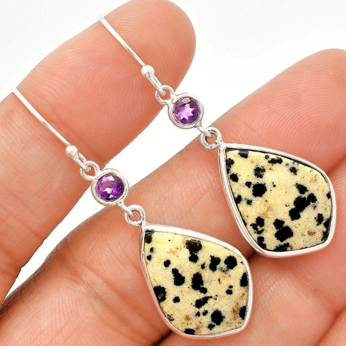 Dalmatian and Amethyst Earrings SDE83354 E-1002, 14x20 mm