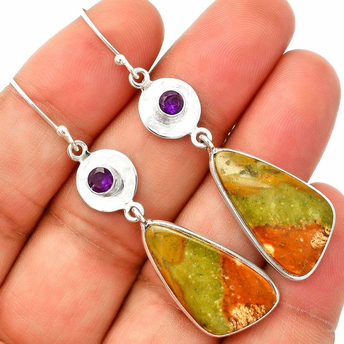 Rocky Butte Picture Jasper and Amethyst Earrings SDE83875 E-1081, 13x24 mm