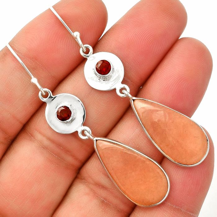 Pink Aventurine and Garnet Earrings SDE83876 E-1081, 11x23 mm