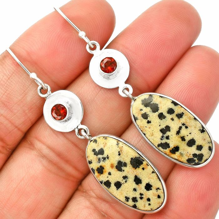 Dalmatian and Garnet Earrings SDE83883 E-1081, 12x23 mm