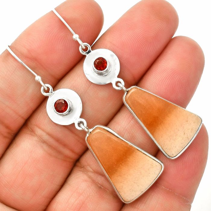 Orange Aventurine and Garnet Earrings SDE83895 E-1081, 14x22 mm