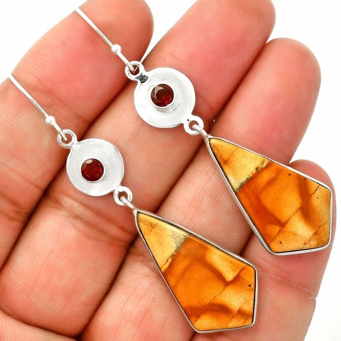 Picture Jasper and Garnet Earrings SDE83899 E-1081, 15x27 mm