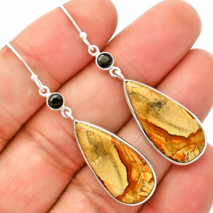 Picture Jasper and Black Onyx Earrings SDE83997 E-1002, 12x25 mm