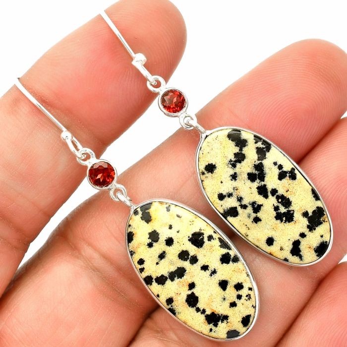 Dalmatian and Garnet Earrings SDE84098 E-1002, 14x25 mm