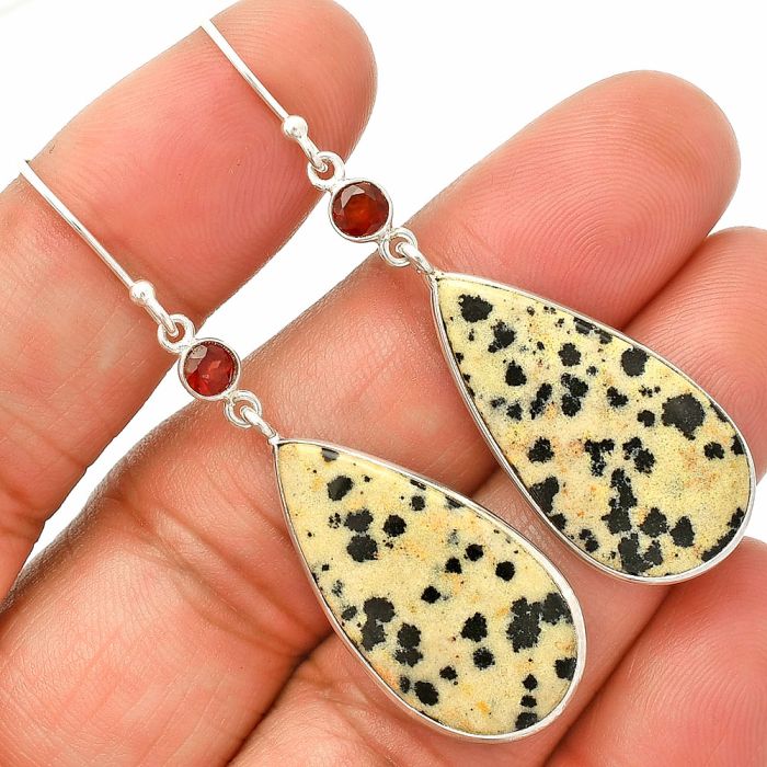 Dalmatian and Garnet Earrings SDE84127 E-1002, 15x27 mm