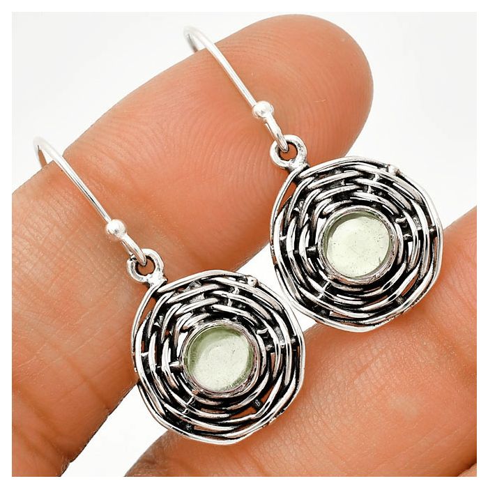 Prasiolite (Green Amethyst) Cab Earrings SDE84251 E-1222, 6x6 mm