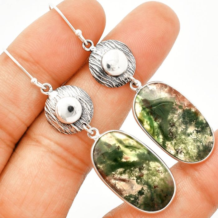 Texas Moss Agate Earrings SDE84309 E-1077, 14x24 mm