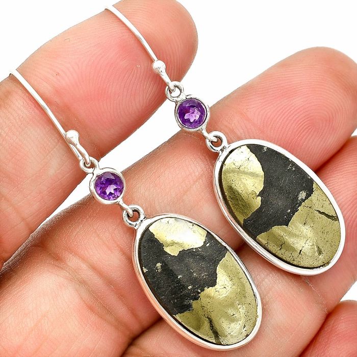 Apache Gold Healer's Gold and Amethyst Earrings SDE84556 E-1002, 13x21 mm