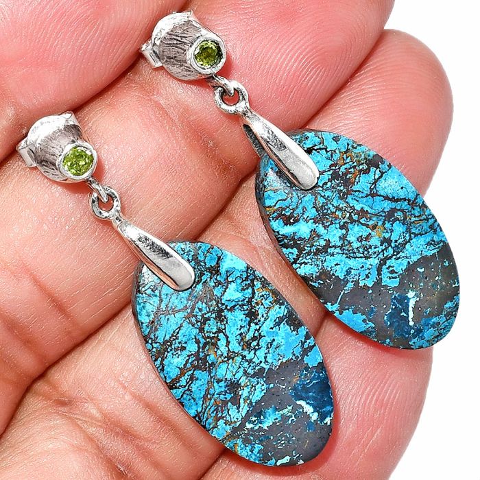 Shattuckite and Peridot Earrings SDE84603 E-1120, 13x25 mm