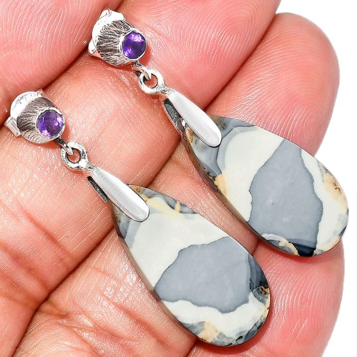 Maligano Jasper and Amethyst Earrings SDE84652 E-1120, 12x25 mm