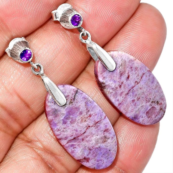 Lavender Jade and Amethyst Earrings SDE84661 E-1120, 13x24 mm