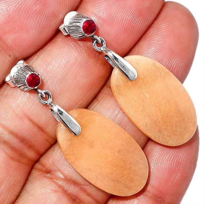 Orange Aventurine and Ruby Earrings SDE84675 E-1120, 14x24 mm