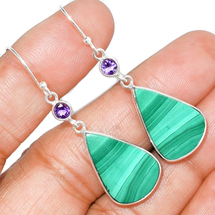 Malachite Eye and Amethyst Earrings SDE84747 E-1002, 14x21 mm