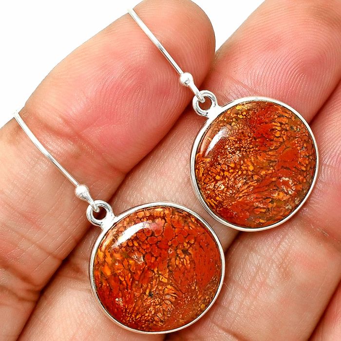 Red Moss Agate Earrings SDE84807 E-1001, 18x18 mm