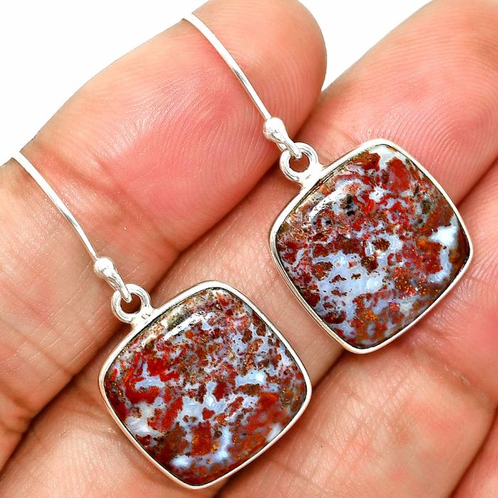 Red Moss Agate Earrings SDE84811 E-1001, 16x16 mm