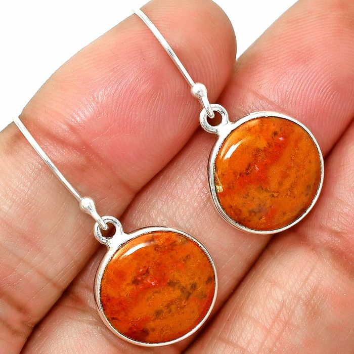 Red Moss Agate Earrings SDE84850 E-1001, 14x14 mm