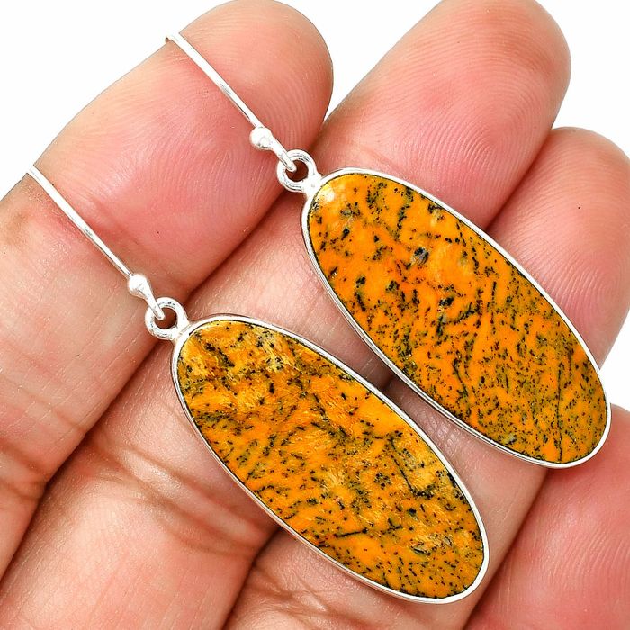 Honey Dendritic Opal Earrings SDE84919 E-1001, 13x32 mm