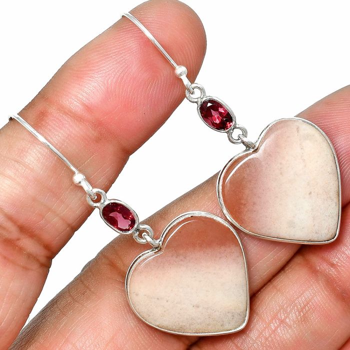 Heart - Pink Aventurine and Garnet Earrings SDE84944 E-1002, 20x20 mm