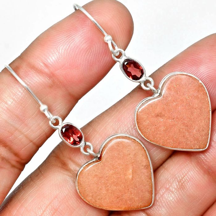 Heart - Pink Aventurine and Garnet Earrings SDE84963 E-1002, 19x19 mm