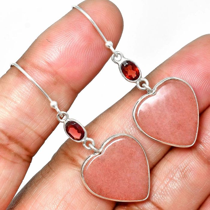 Heart - Pink Aventurine and Garnet Earrings SDE84966 E-1002, 17x18 mm