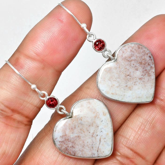 Heart - Red Moss Agate and Garnet Earrings SDE84983 E-1002, 20x21 mm