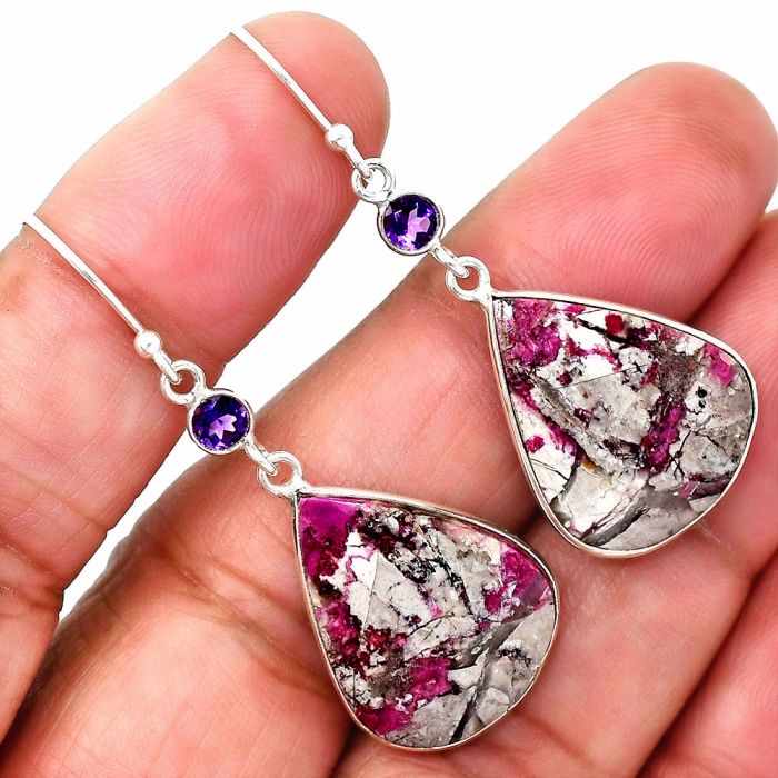 Pink Cobalt and Amethyst Earrings SDE85092 E-1002, 17x21 mm