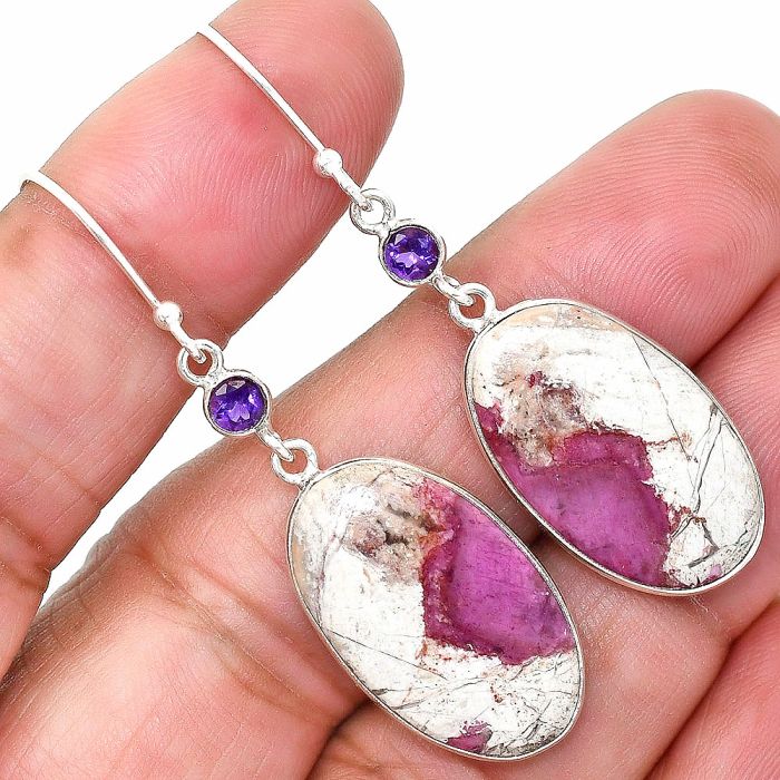 Pink Cobalt and Amethyst Earrings SDE85096 E-1002, 14x23 mm