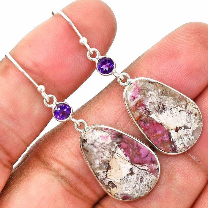 Pink Cobalt and Amethyst Earrings SDE85097 E-1002, 14x20 mm