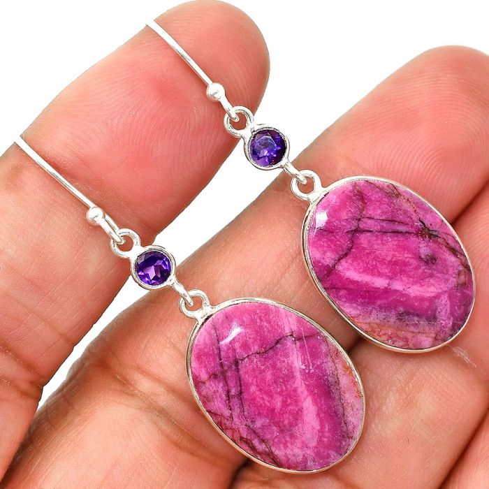 Pink Cobalt and Amethyst Earrings SDE85099 E-1002, 15x20 mm