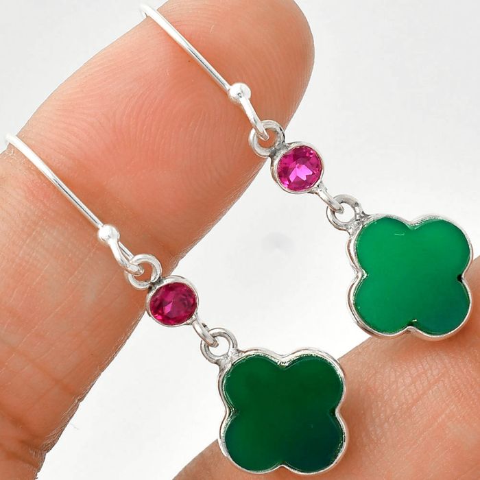 Green Onyx and Ruby Earrings SDE85176 E-1006, 10x10 mm