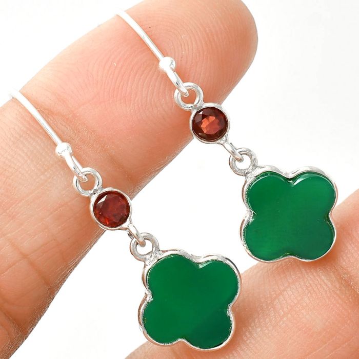 Green Onyx and Garnet Earrings SDE85177 E-1006, 10x10 mm