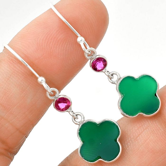 Green Onyx and Ruby Earrings SDE85180 E-1006, 10x10 mm