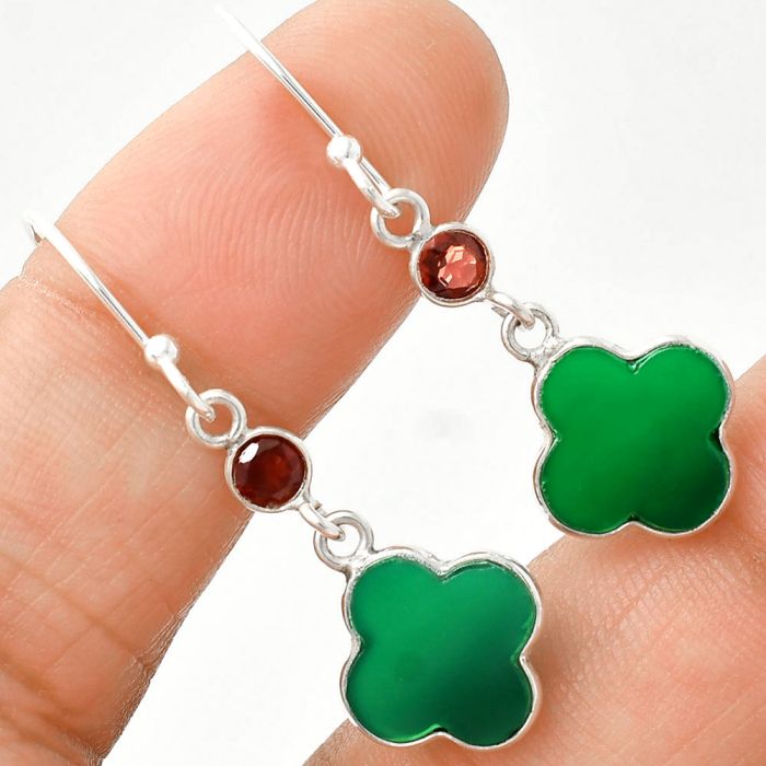 Green Onyx and Garnet Earrings SDE85181 E-1006, 10x10 mm