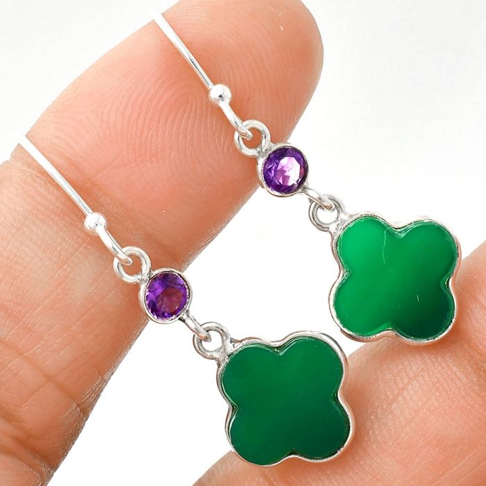 Green Onyx and Amethyst Earrings SDE85183 E-1006, 10x10 mm