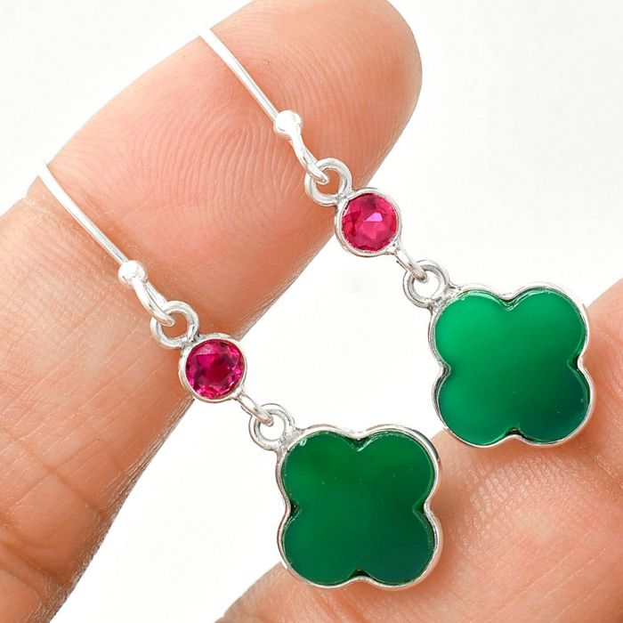 Green Onyx and Ruby Earrings SDE85186 E-1006, 10x10 mm