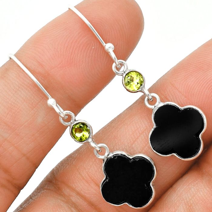 Black Onyx and Peridot Earrings SDE85198 E-1006, 10x10 mm