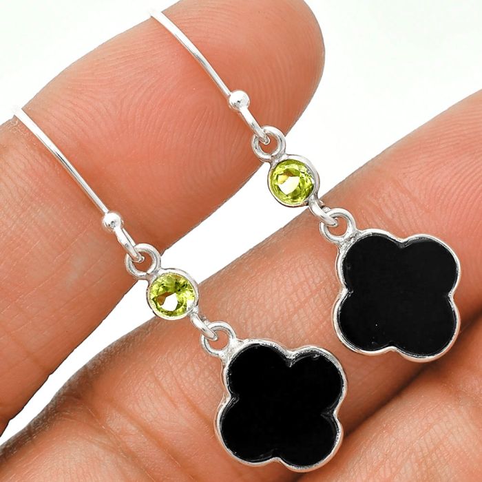 Black Onyx and Peridot Earrings SDE85202 E-1006, 10x10 mm