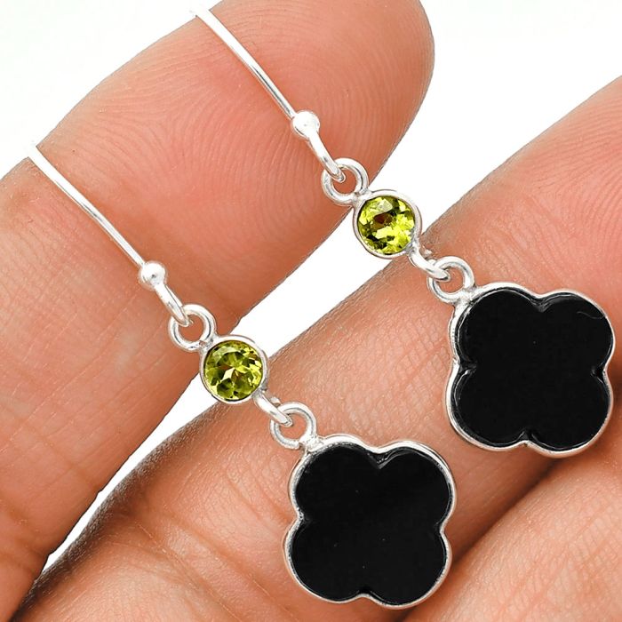 Black Onyx and Peridot Earrings SDE85203 E-1006, 10x10 mm