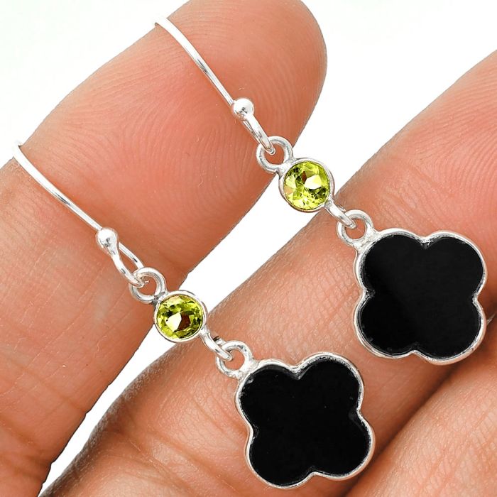 Black Onyx and Peridot Earrings SDE85205 E-1006, 10x10 mm