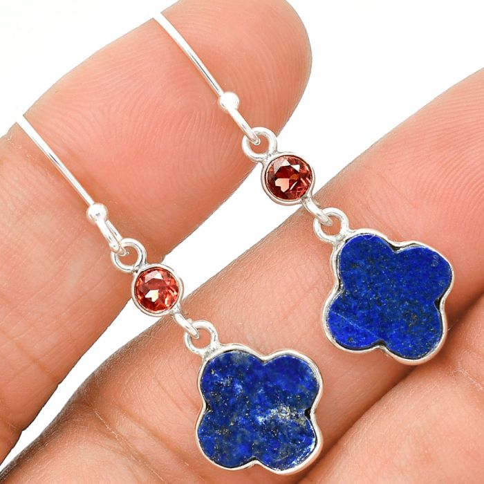 Lapis Lazuli and Garnet Earrings SDE85219 E-1006, 10x10 mm