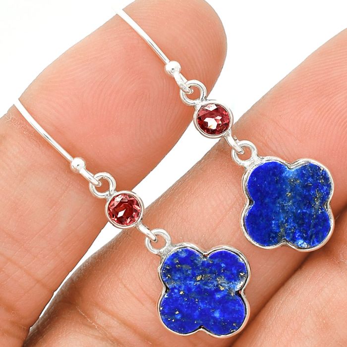 Lapis Lazuli and Garnet Earrings SDE85228 E-1006, 10x10 mm